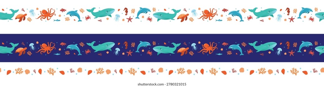 Sea life seamless horizontal