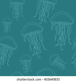 Sea life seamless patern with jellyfish hand drawn