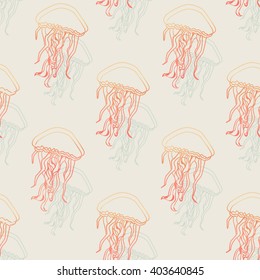 Sea life seamless patern with jellyfish hand drawn