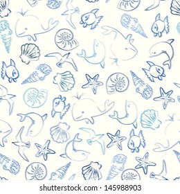 Sea life seamless pattern