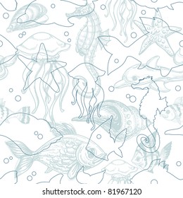 Sea life seamless pattern