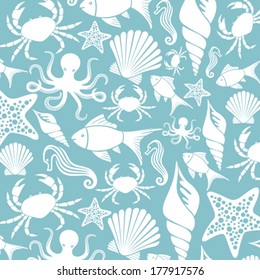 sea life seamless pattern (ocean animals background)