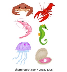 Sea Life Set Set of 6 Sea Life Vector Illustrations