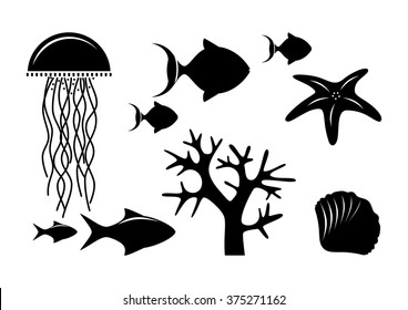 Sea life set of silhouettes
