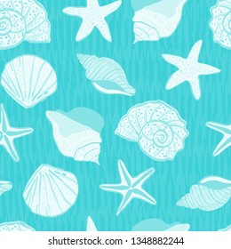 sea life sea shells seamless pattern. under the sea