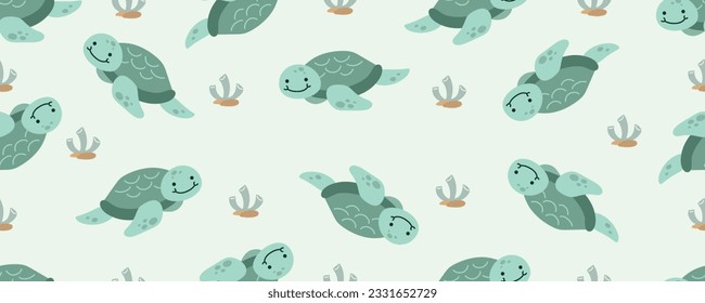 Sea life turtle doodle pattern