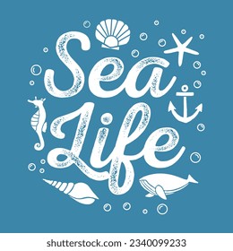 Sea life Typo with elements Print design