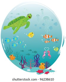 Sea Life. Underwater scene with swimming animals