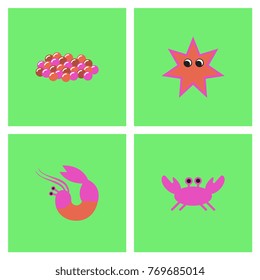 Sea life and underwater seabed animals set