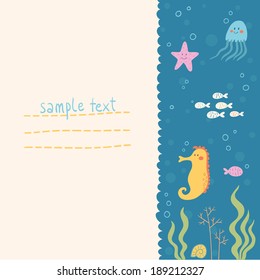 Sea life vector background with cute marine animals