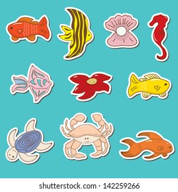 Sea life vector color stickers