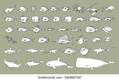 Sea life Vector Design Illustration, objects of sea, cartoon sea animals icons, sea animals set, fish set