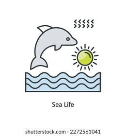 Ilustración de diseño de icono de contorno relleno del vector de vida marina. Símbolo ecológico sobre el fondo blanco Archivo EPS 10