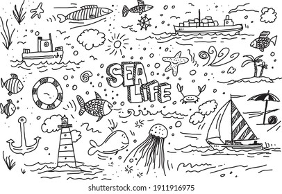 Sea Life Vector Hand Drawn Doodles