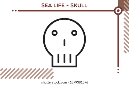 Skull del icono del vector de vida marina