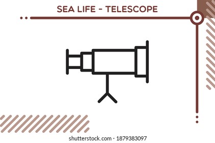 Telescopio de iconos de vectores de vida marina