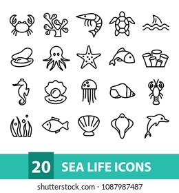sea life vector icons collection