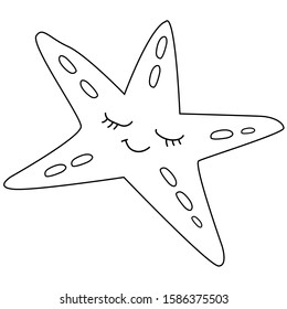 Sea life. Vector illustration. Cute starfish.Underwater world, marine animals. Hand drawn cute Isolated on white background. For children coloring.