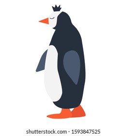 Sea life. Vector illustration. Cute colored penguin . Bright colors. polar arctic antarctic animals. Hand drawn cute.  Isolated on white background
