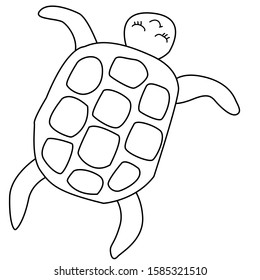 Sea life. Vector illustration. Underwater world, marine animals Cute cartoon turtle. Isolated on white background. For coloring by children. Kid s education