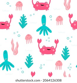 sea life - vector seamless pattern for kids