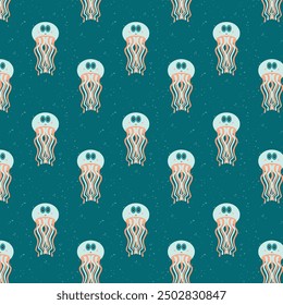 Sea life vector seamless pattern with jellyfish. Vector repeating print for fabrics, paper, textile, gift wrap, banners or web design. Jellyfish
repeating background