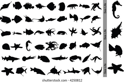 Sea Life. Vector silhouettes.