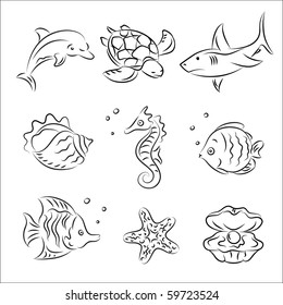 Sea Life Vector Sketch Set