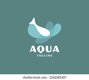 Vida marina en el agua con el diseño del logo de las olas. ecosistema marino, submarino con peces escolares en diseño de vectores oceánicos. Bloqueo de scad bajo diseño gráfico de agua