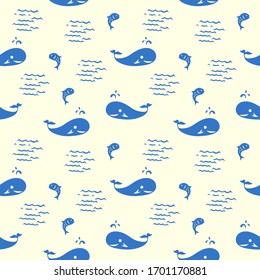 Sea life, whales and fish seamless pattern