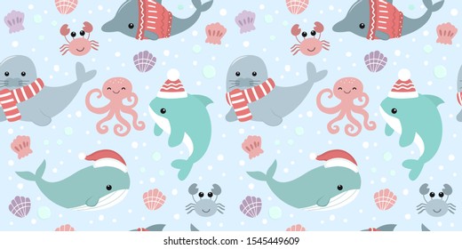 sea life in winter pattern for decoration, wallpaper, and many more