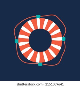Sea Lifebuoy Circle Icon. Equipment for safety in water. Flat vector cartoon illustration, clipart.