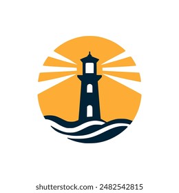 Sea Light House Logo Vektorillustration Vorlage Design