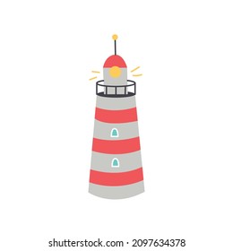 Sea Lighthouse building vector hand drawn naive art