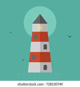 Sea lighthouse in flat style