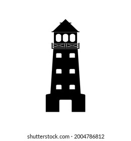 The Sea Lighthouse is a guide to ships, made in black on a white background. A vector image.