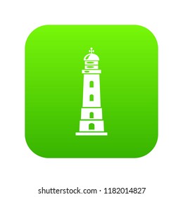 Sea lighthouse icon green vector isolated on white background