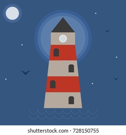 Sea lighthouse at night