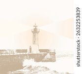 sea lighthouse tower halftone background