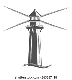 Sea lighthouse tower icon - Illustration