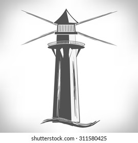Sea lighthouse tower icon - Illustration