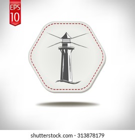 Sea lighthouse tower icon - Illustration