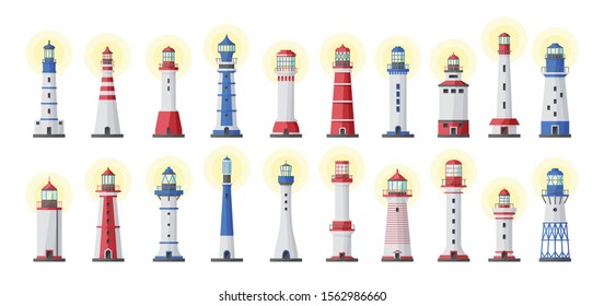 Sea lighthouse vector cartoon set icon.Vector illustration ocean beacon on white background .Isolated cartoon icon light of sea lighthouse.