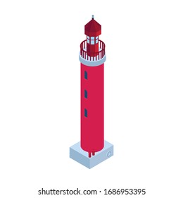 Icono vectorial del faro marino. Icono vectorial isométrico aislado en el faro marino de fondo blanco.