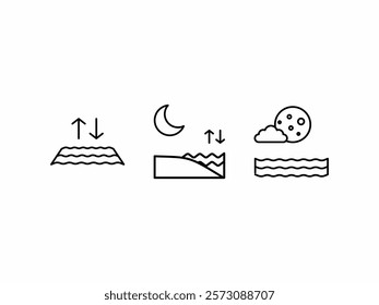 sea ​​tide line design icon,
Moon phases and water levels are depicted in the image, perfect for educational materials, science blogs and nature-themed designs that require visual explanations.