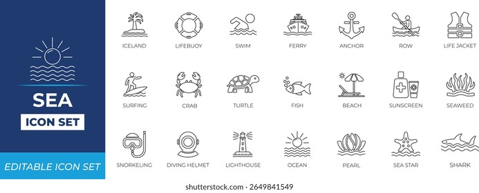 Sea line icon set. Solid line icon collection design.