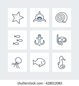 Sea line icons isolated on white, vector illustration