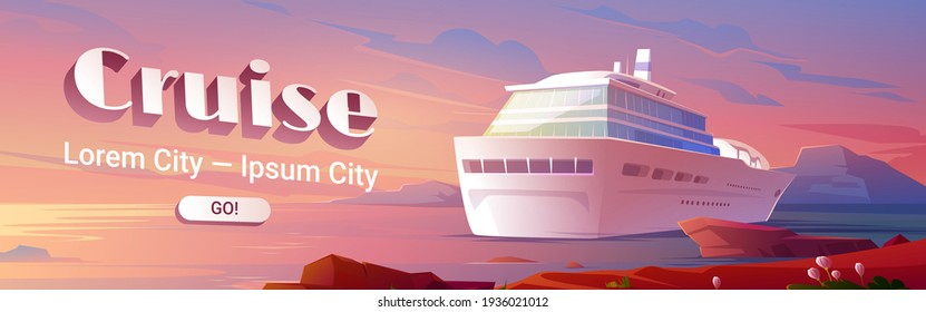 Sea liner cruise cartoon landing page, book ticket