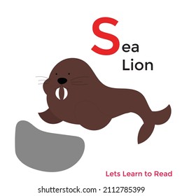 Sea lion Animal alphabet or reading education animal names. Cute Animal Alphabet