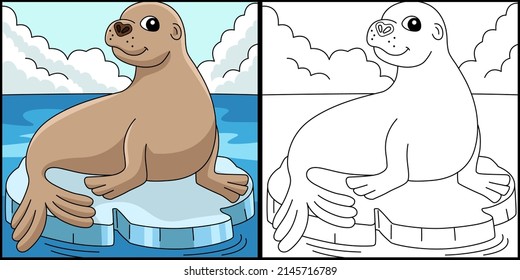 Sea Lion Animal Coloring Page Colored Illustration